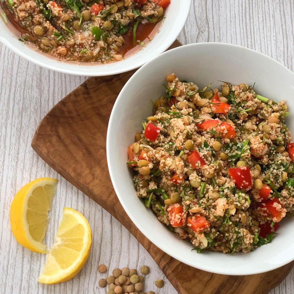Lentil and Bulgur Salad with Pomegranate Molasses Dressing