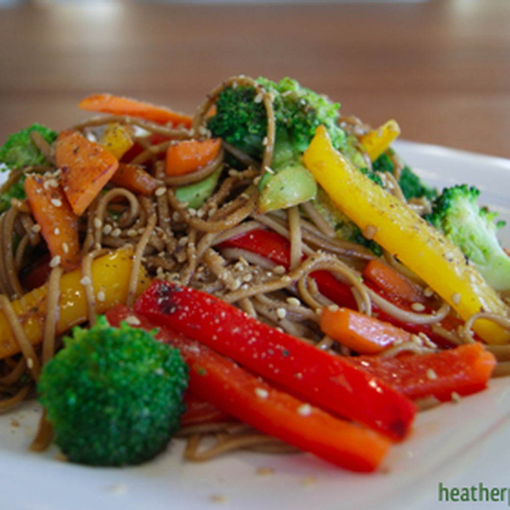 Stir-Fried Soba Noodles with Sesame-Ginger Vegetables