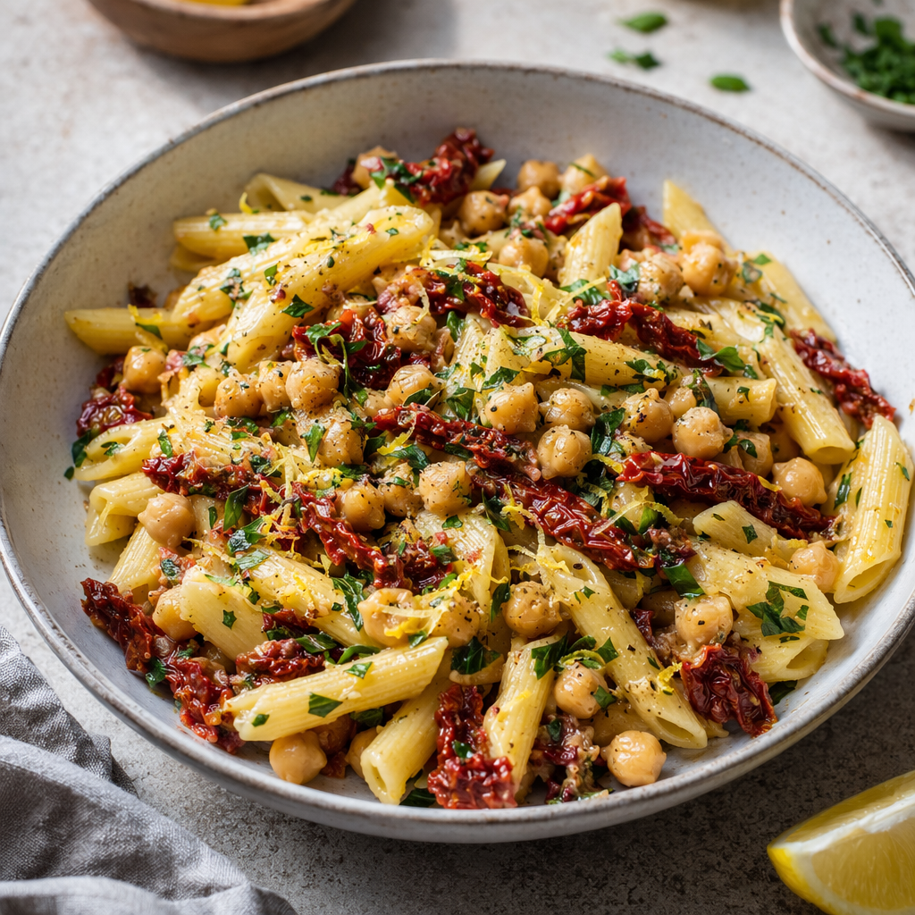 Lemon-Herb Chickpea Pasta with Sun-Dried Tomatoes