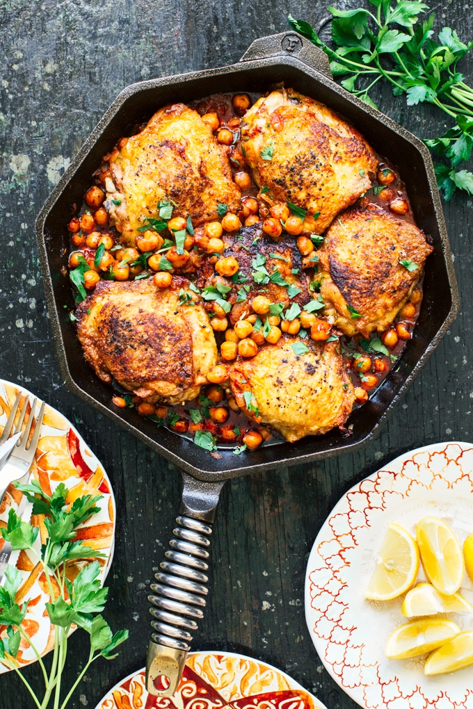 Pan-Seared Chicken with Spiced Mediterranean Chickpeas