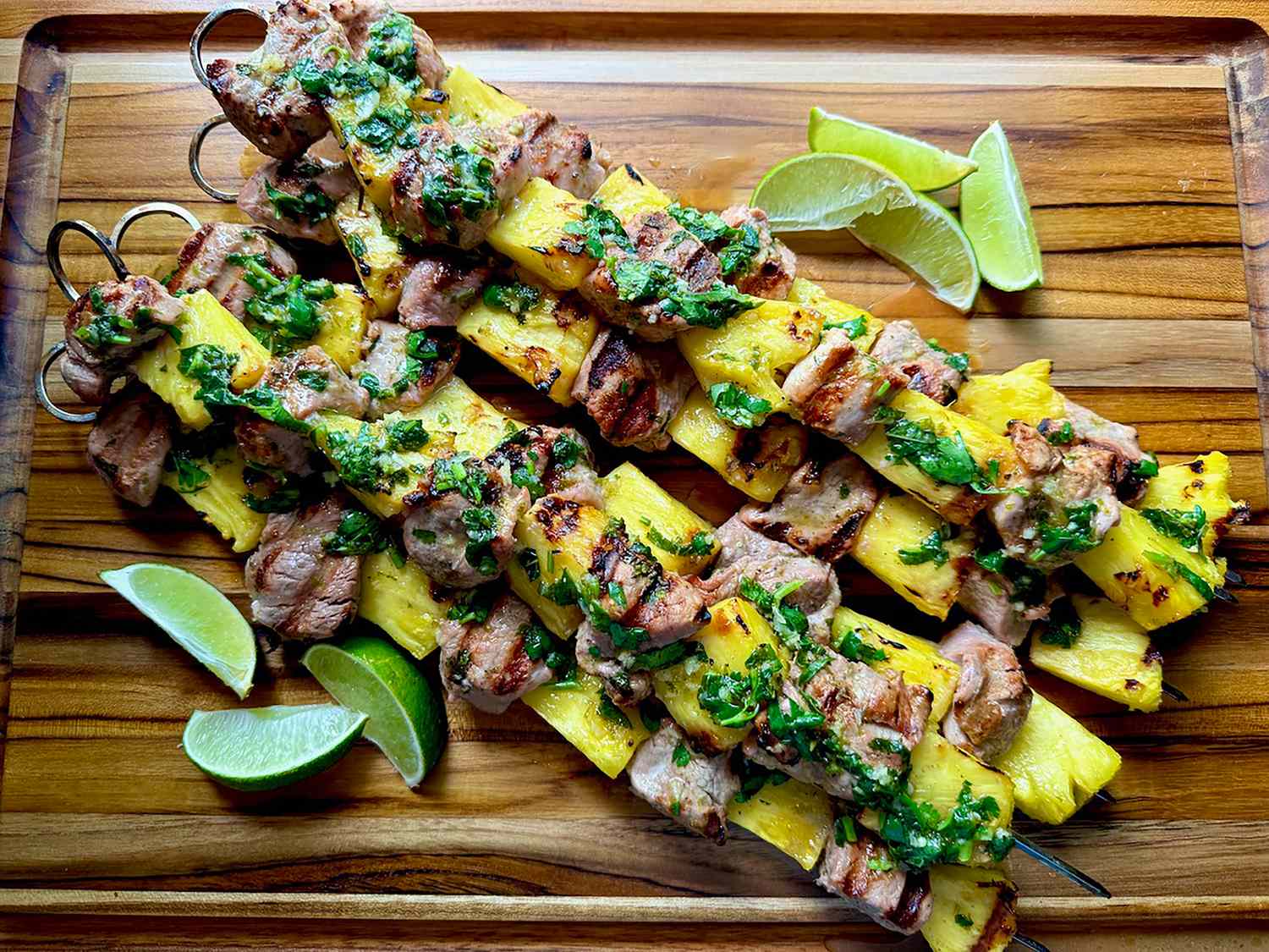 Grilled Pineapple and Jerk-Spiced Pork Skewers with Lime Yogurt Dip