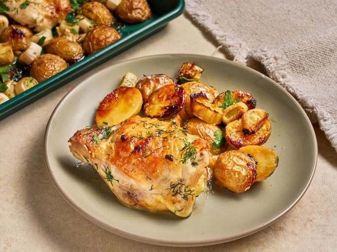 Sheet Pan Lemon-Garlic Roasted Chicken with Baby Potatoes
