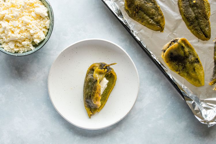 Oaxacan Corn and Cheese Stuffed Chile Rellenos with Tomato Sauce