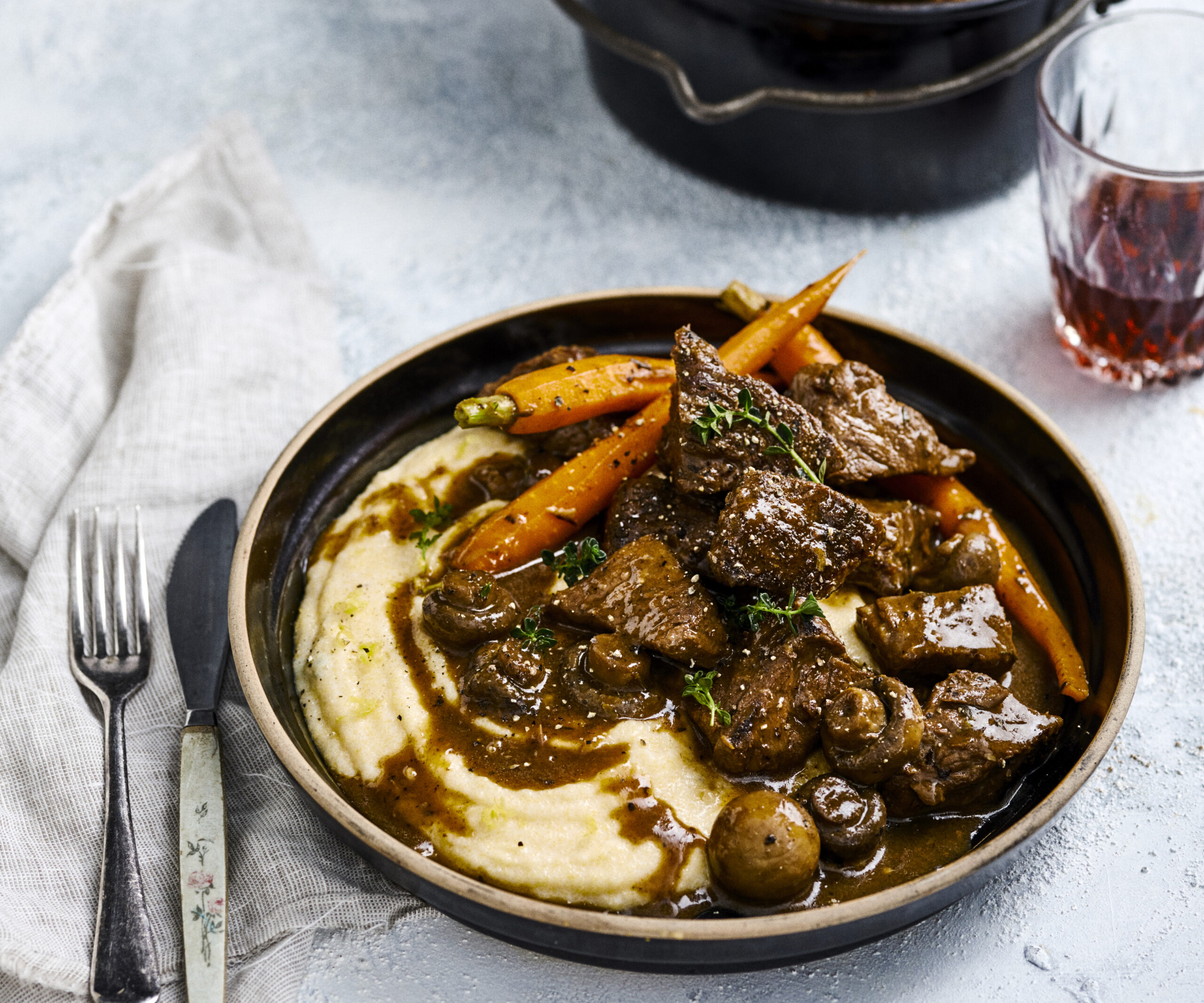 Historic Tour-Inspired Beef and Mushroom Stew with Herb Dumplings