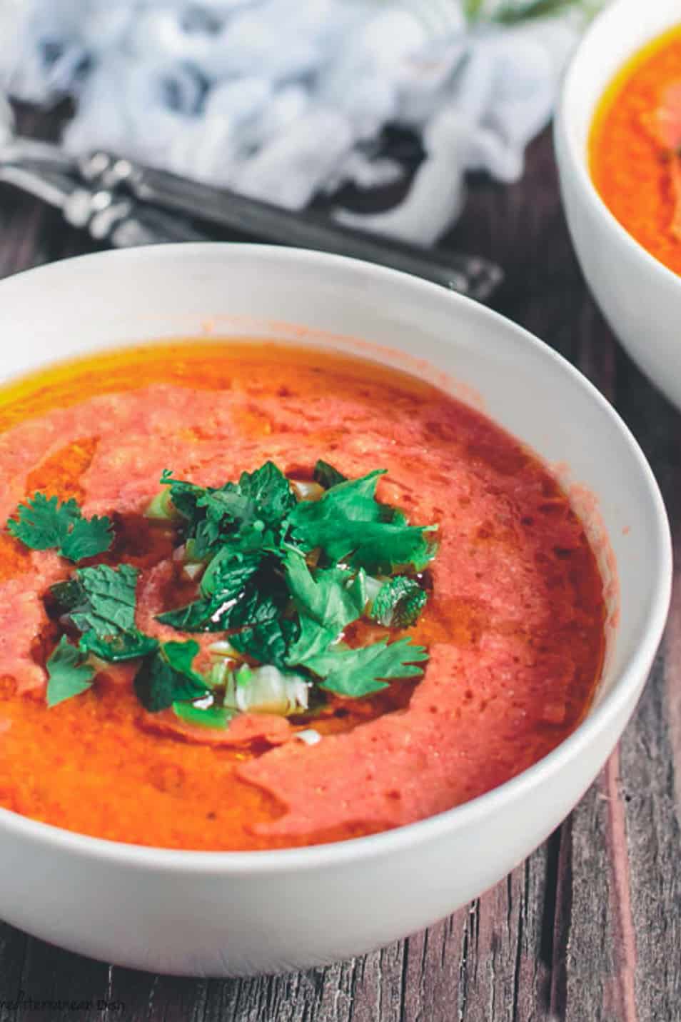 Vodka-Infused Tomato Gazpacho with Cucumber and Basil
