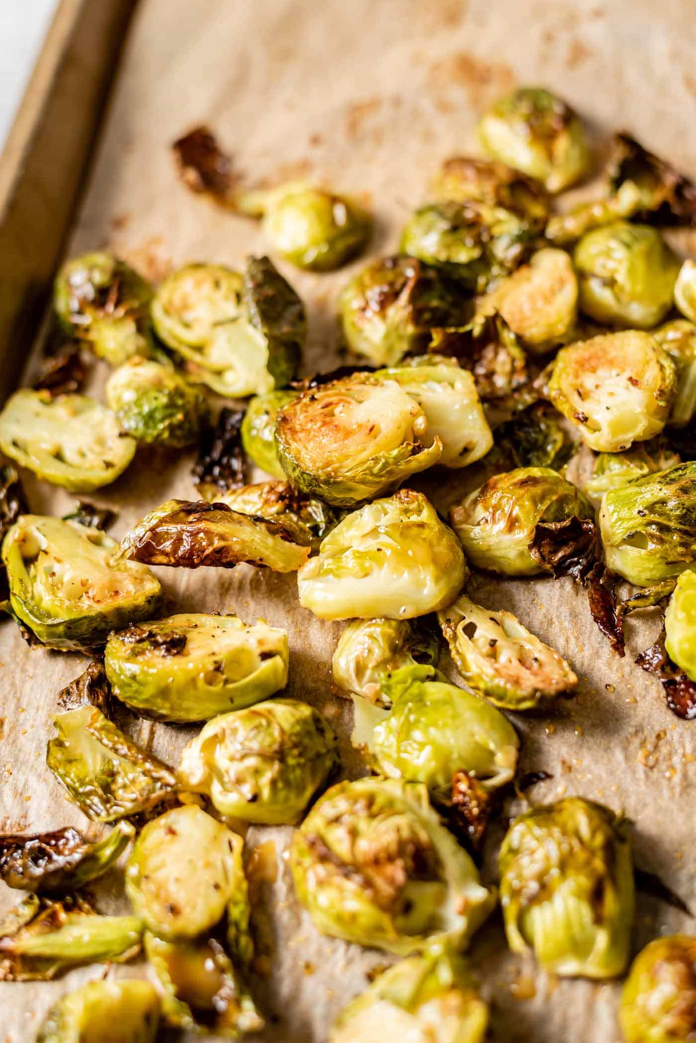 Maple-Dijon Roasted Brussels Sprouts with Garlic