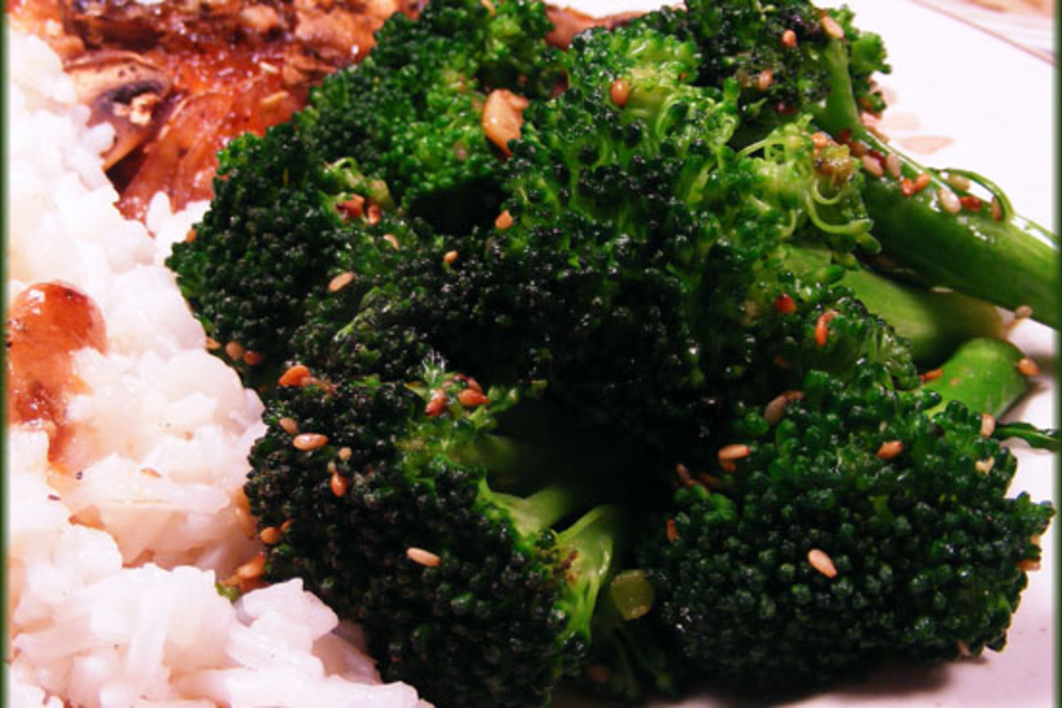 Pan-Seared Salmon with Honey Soy Glaze and Sesame Broccoli
