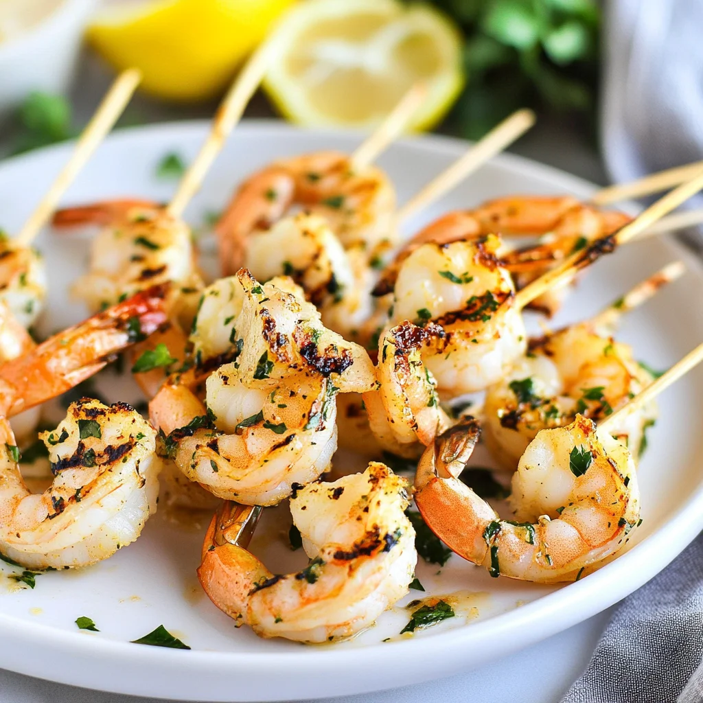Grilled Lemon-Garlic Shrimp Skewers with Summer Herb Chimichurri