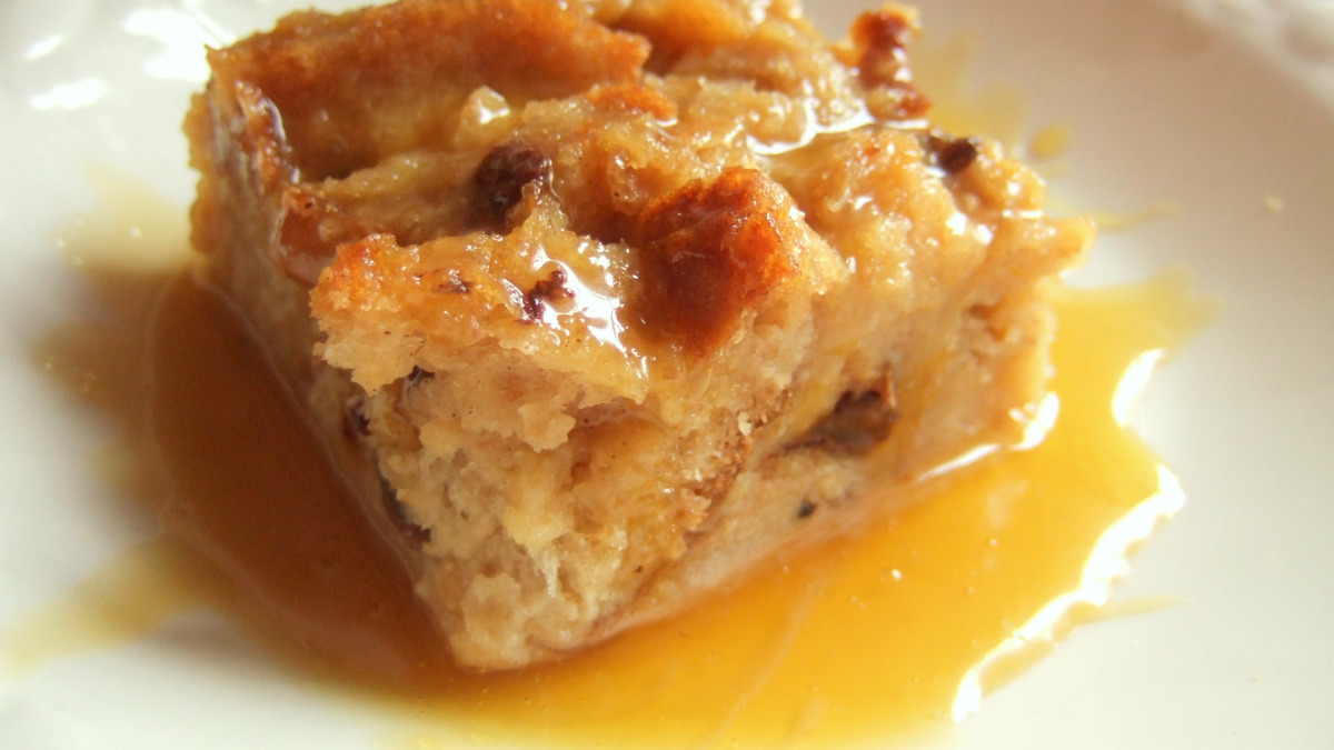Oven-Roasted Banana Bread Pudding with Bourbon Sauce