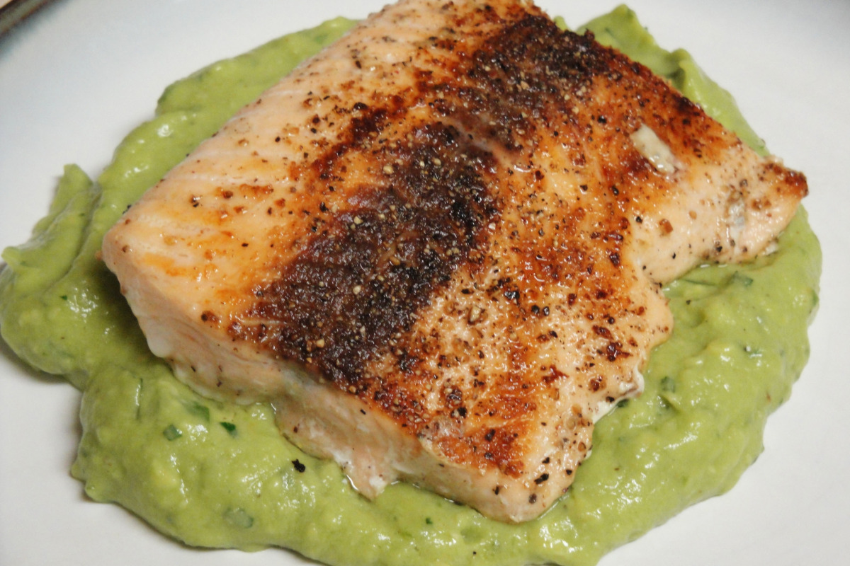 Pan-Seared Salmon with Avocado Cilantro Cream
