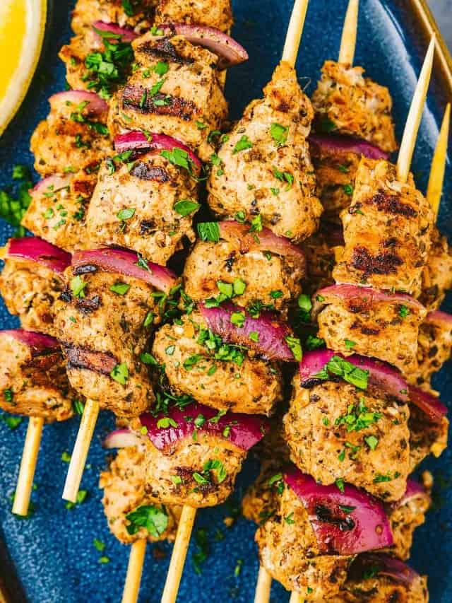 Grilled Citrus-Marinated Pork Skewers with Mediterranean Herb Yogurt