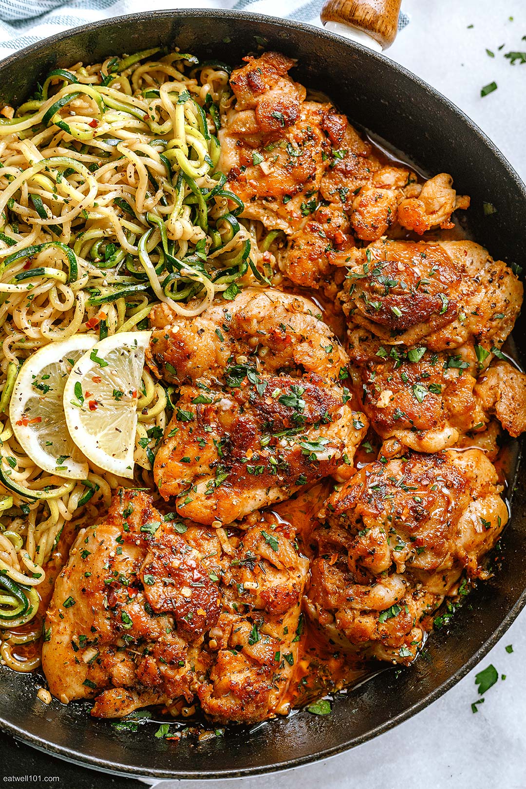 Pan-Roasted Chicken Thighs with Garlic Butter and Zucchini Noodles