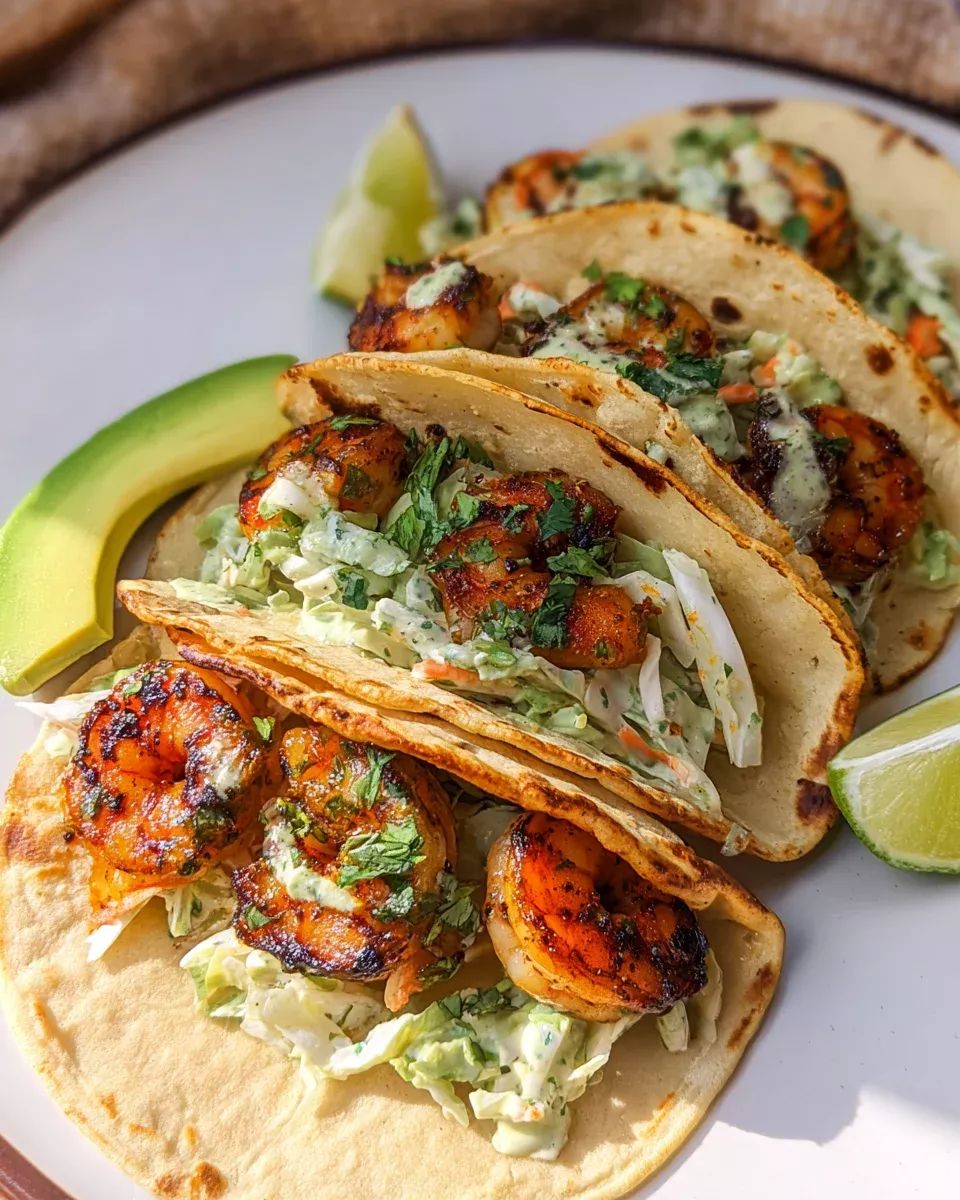 Grilled Lime-Cilantro Shrimp Tacos with Avocado Crema