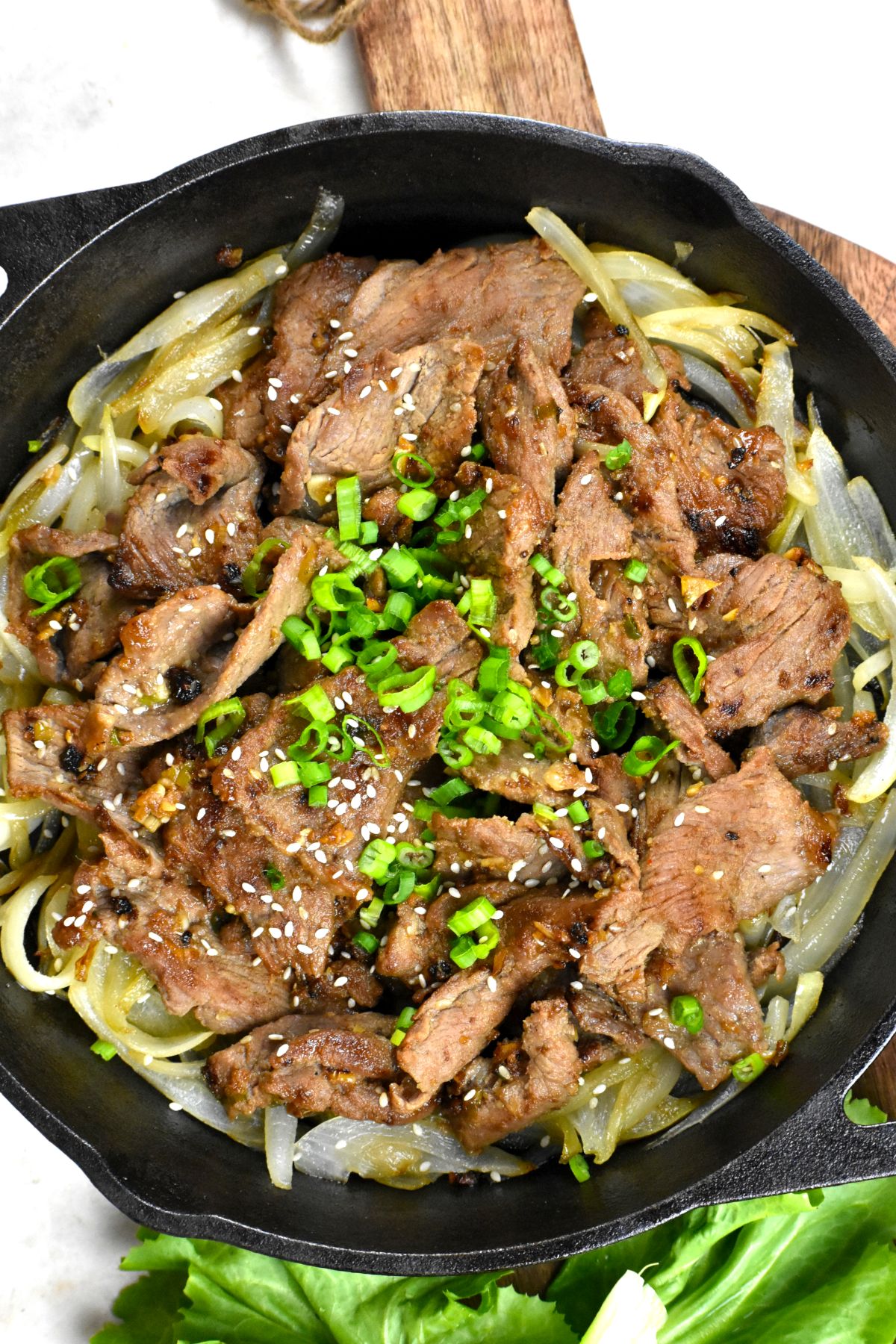 Pan-Fried Korean Bulgogi Beef with Scallion and Sesame