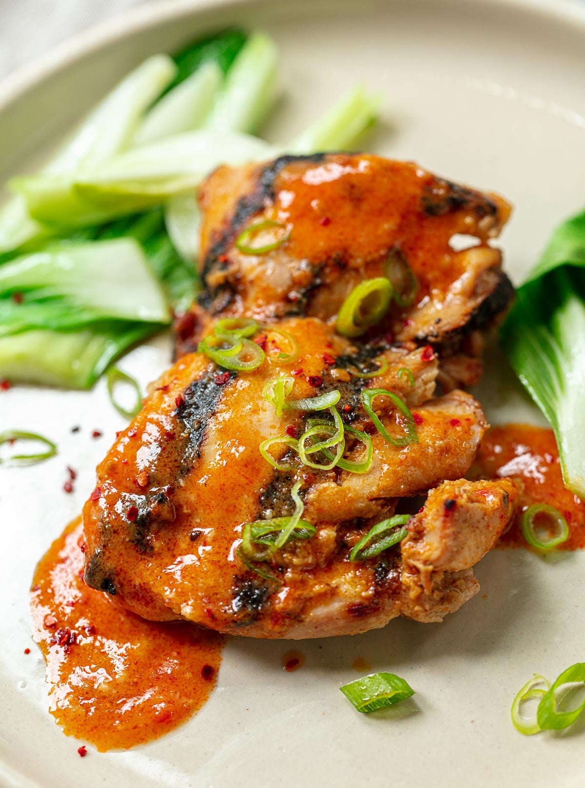 Pan-Fried Gochujang Chicken Thighs with Sesame Scallion Salad