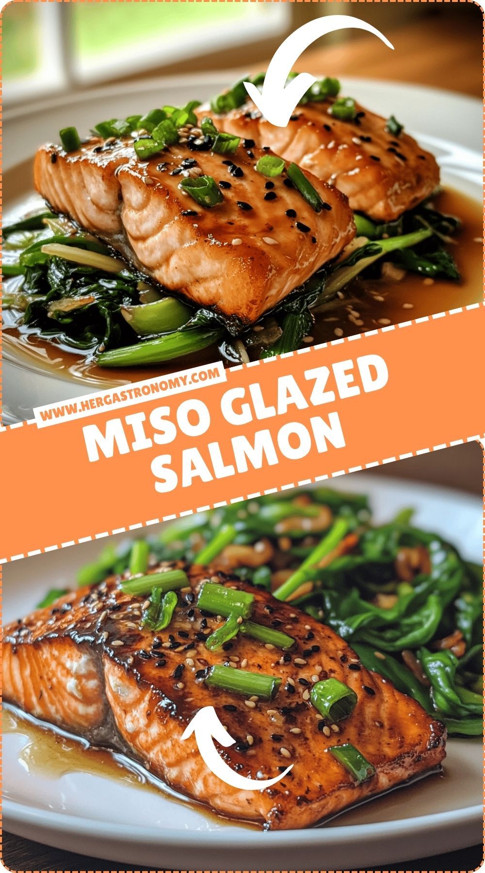 Pan-Seared Salmon with Miso Ginger Glaze and Sesame Greens