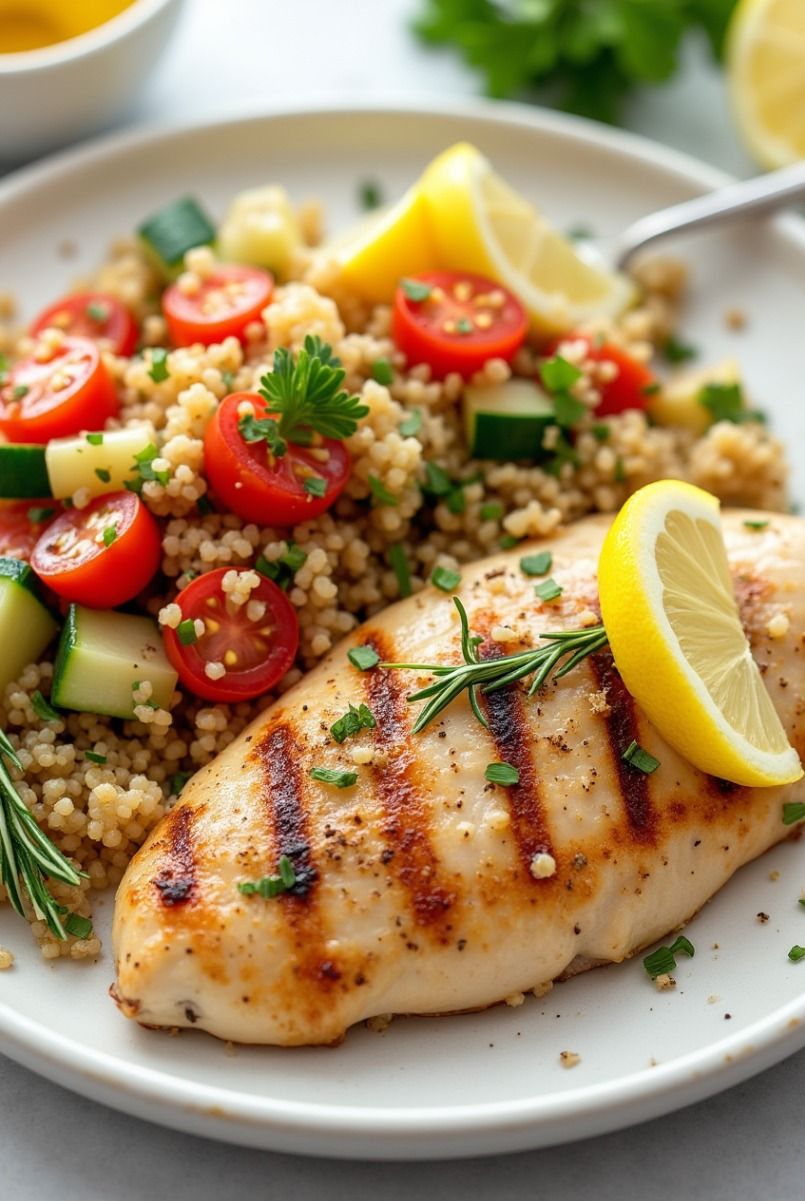 Grilled Lemon-Rosemary Chicken with Garlic Quinoa