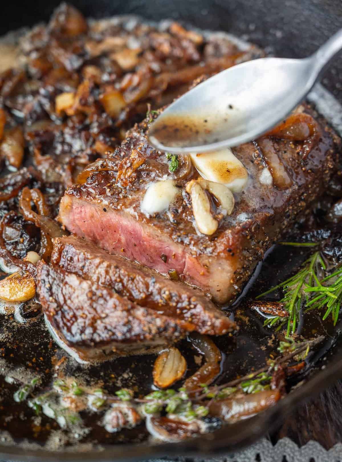 Pan-Seared Ohio Ribeye with Garlic Butter and Roasted Fingerling Potatoes