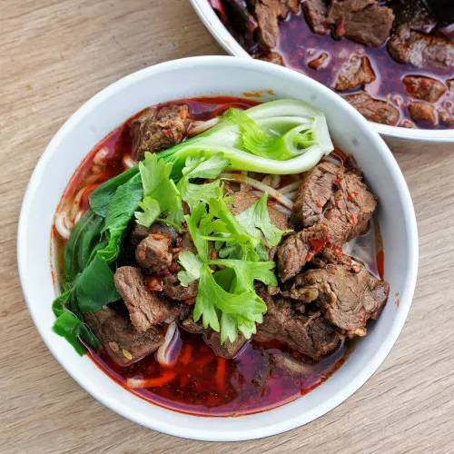 Sichuan-Style Braised Beef Noodles with Chili Oil