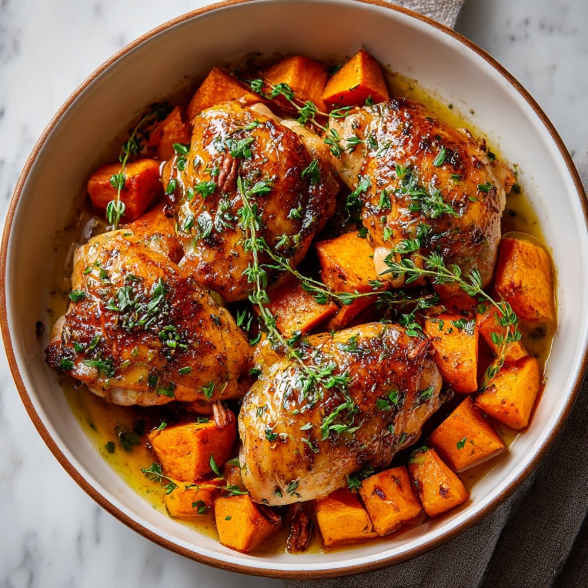Pan-Seared Ohio Buckeye Chicken with Maple-Glazed Sweet Potatoes