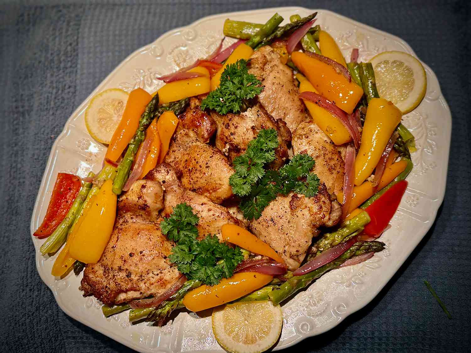 One-Pan Lemon Garlic Chicken Thighs with Roasted Vegetables