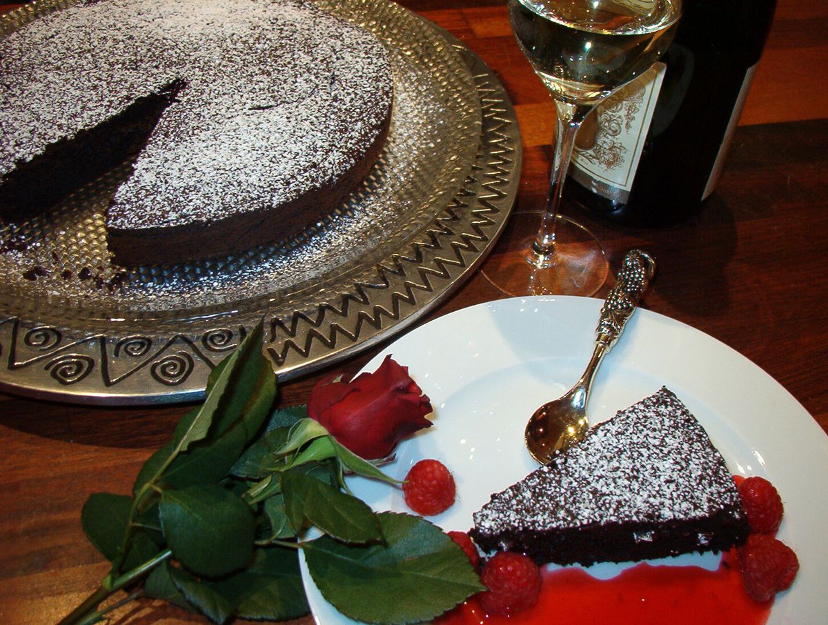 Dark Chocolate Flourless Torte with Raspberry Coulis