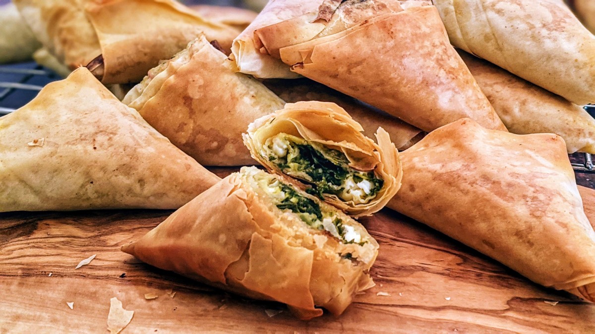 Half-Baked Spinach and Feta Stuffed Phyllo Triangles