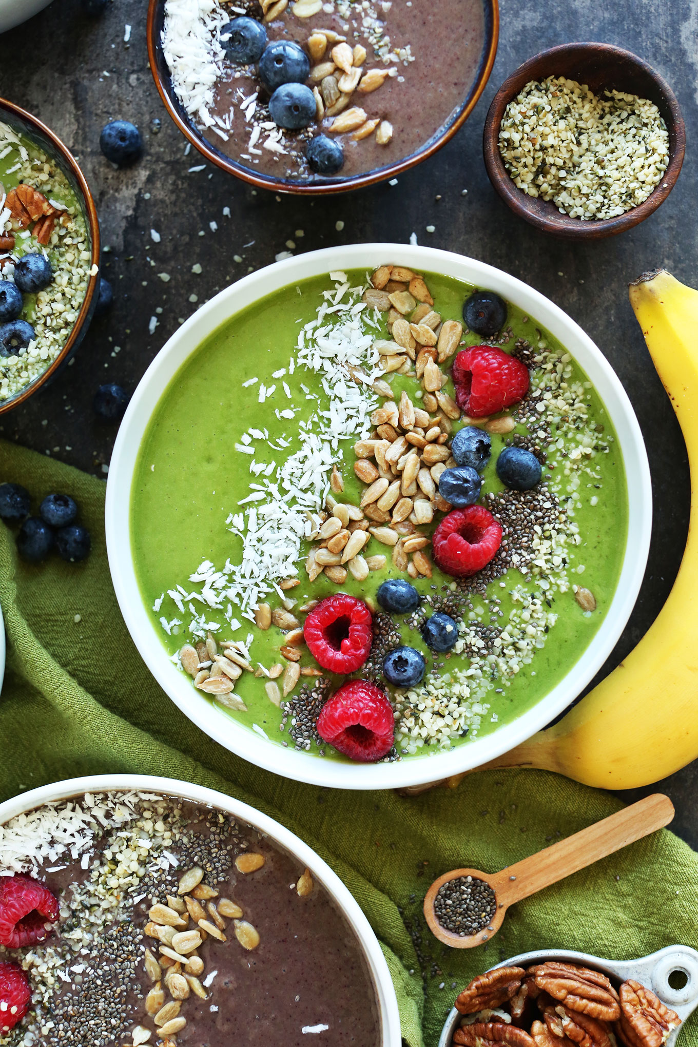 Basil Ginger Green Smoothie Bowl with Chia and Almonds