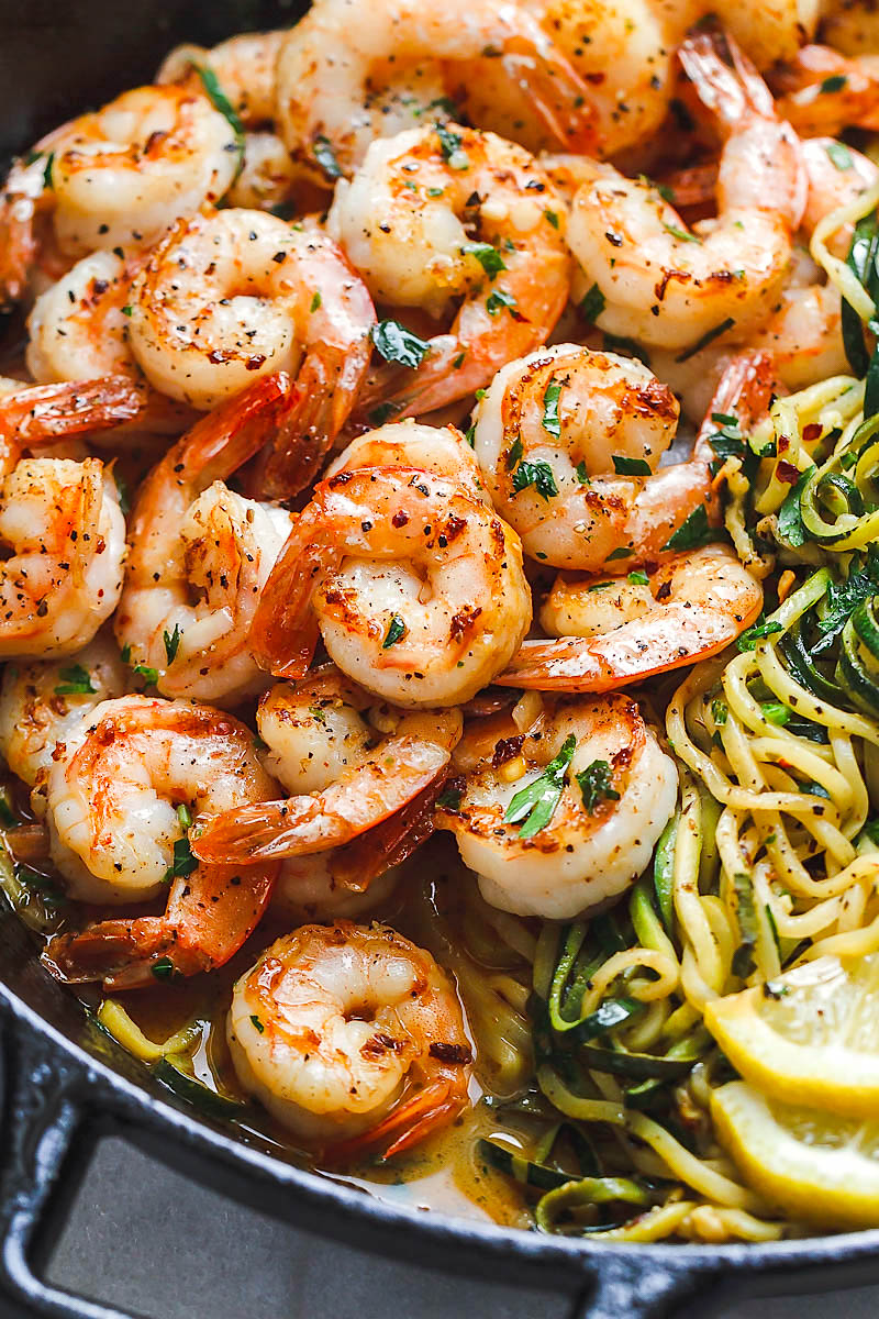 Sautéed Garlic Shrimp with Zucchini Ribbons