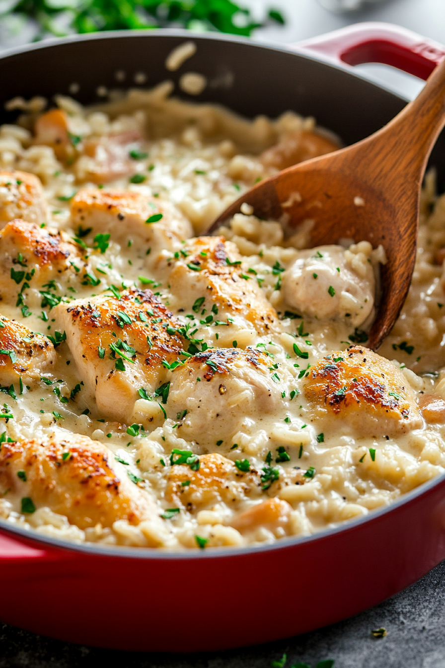 One-Pot Creamy Garlic Parmesan Chicken and Rice