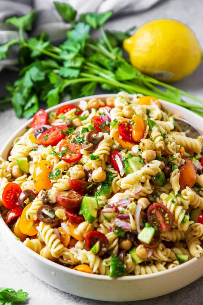 Mediterranean Lentil and Chickpea Pasta with Cilantro