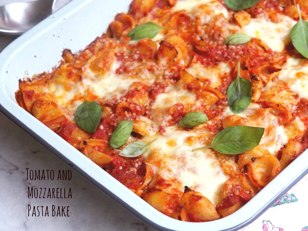 Tomato and Mozzarella Baked Pasta with Fresh Basil