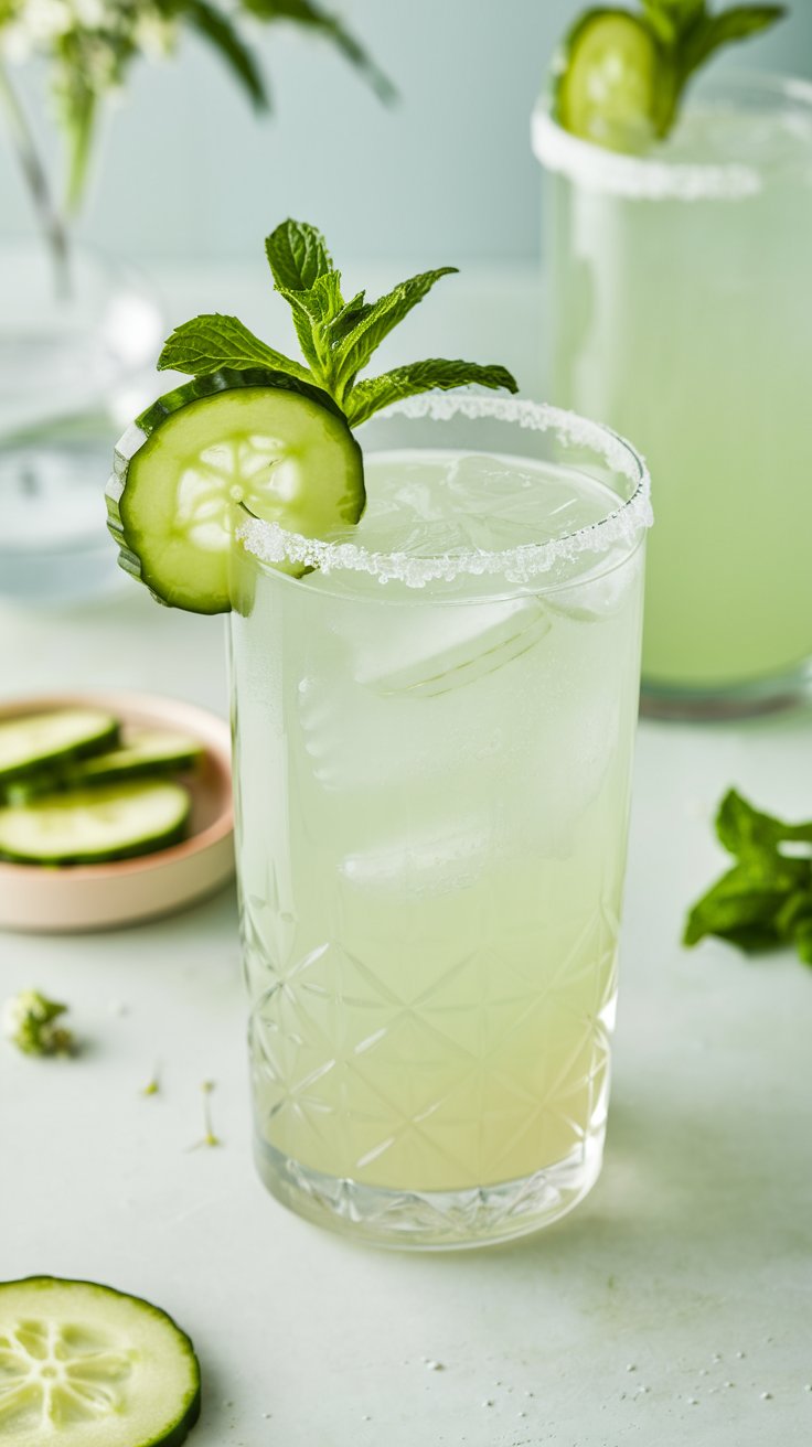Chilled Cucumber Gin Fizz with Elderflower