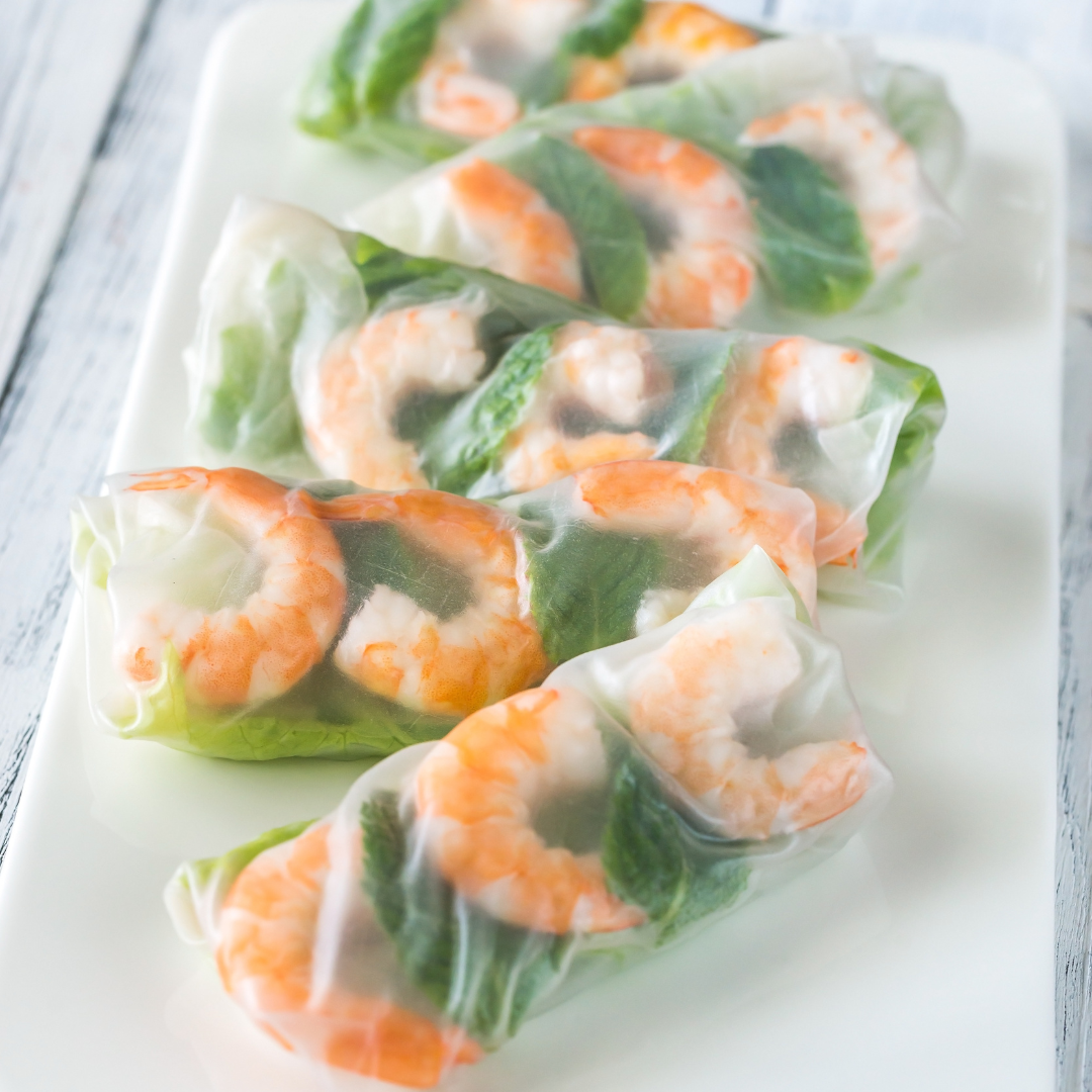 Vietnamese-Style Rice Paper Shrimp Rolls with Peanut Dipping Sauce