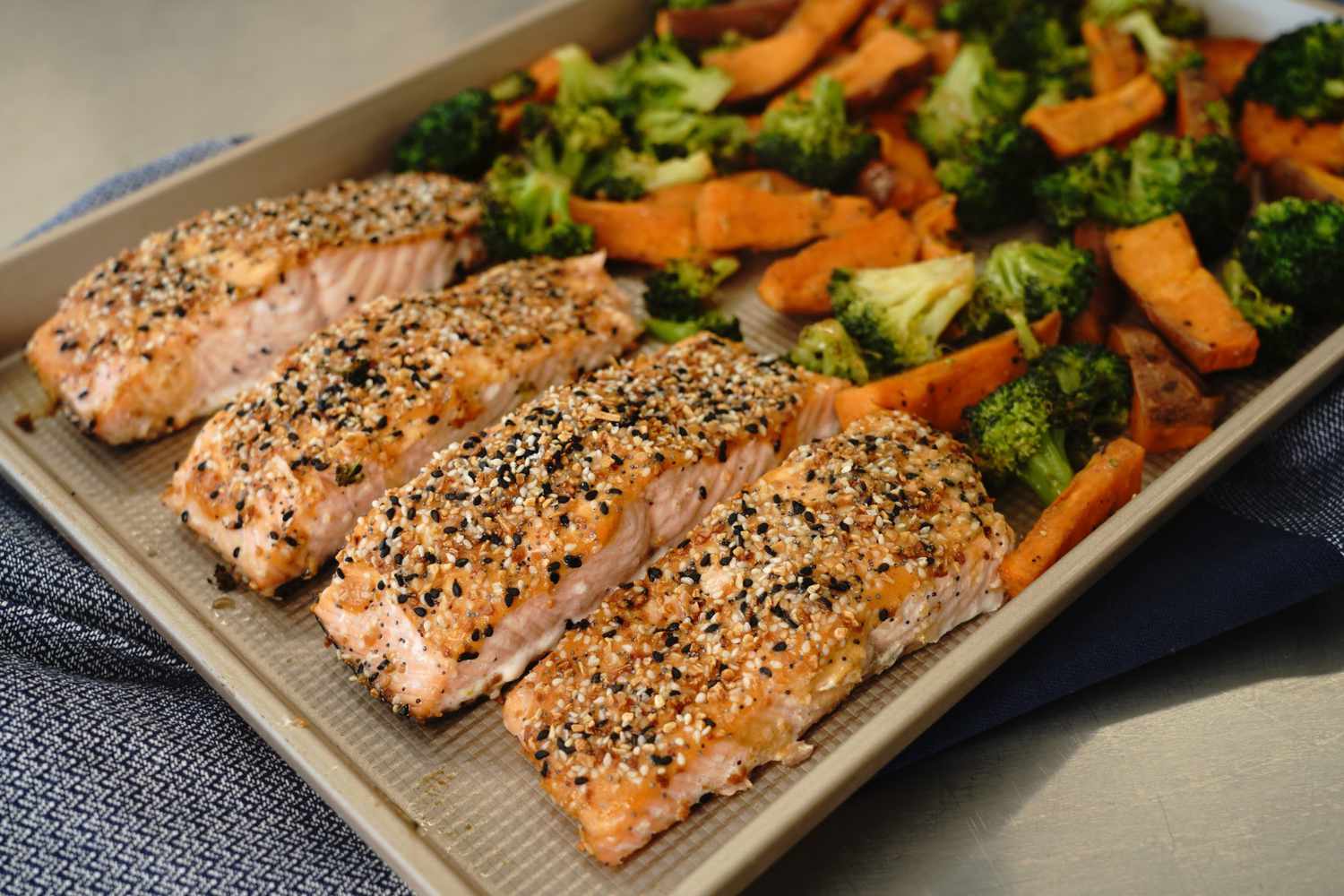 Sheet Pan Citrus-Honey Glazed Salmon with Garlic Broccoli