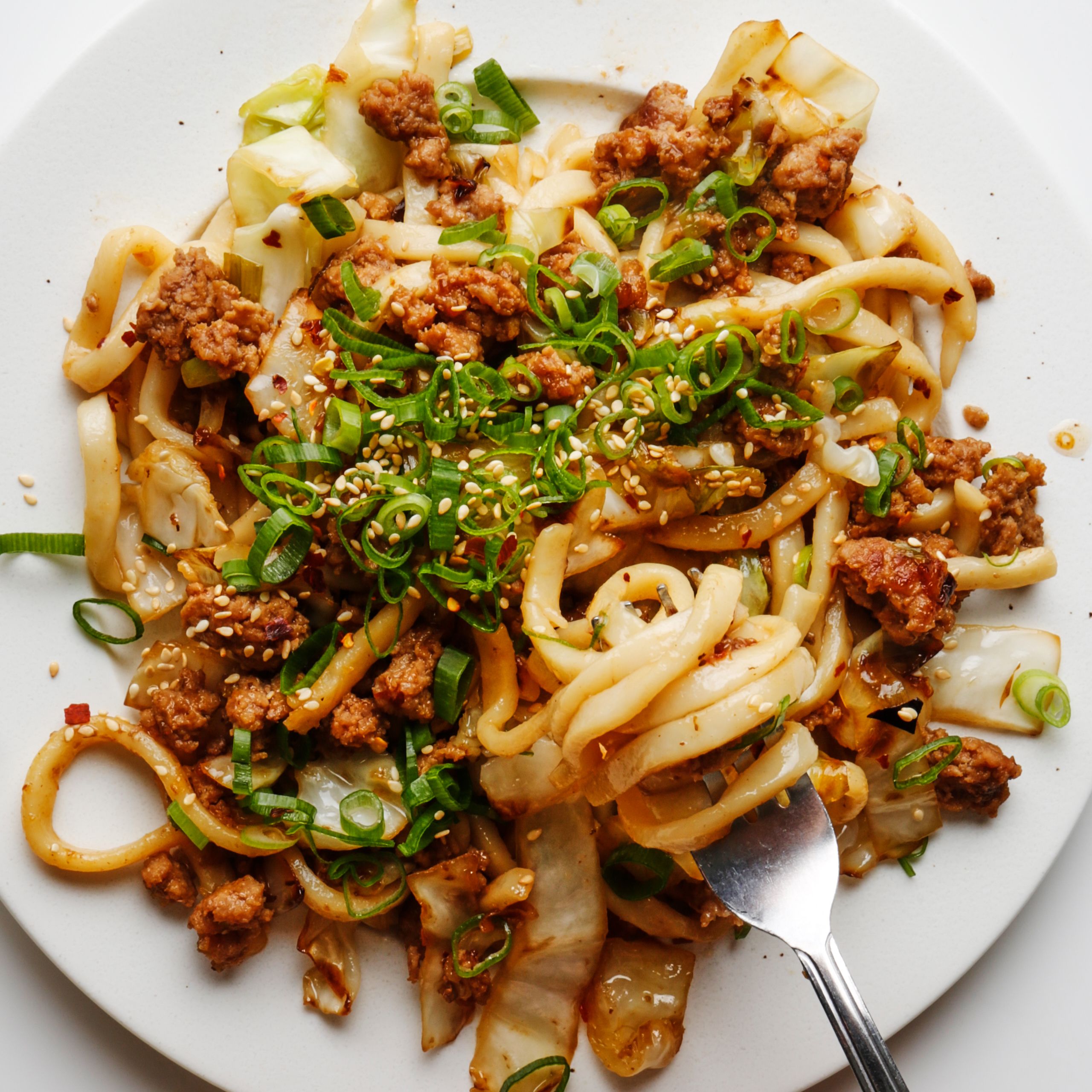 Stir-Fried Udon Noodles with Garlic and Shiitake Mushrooms