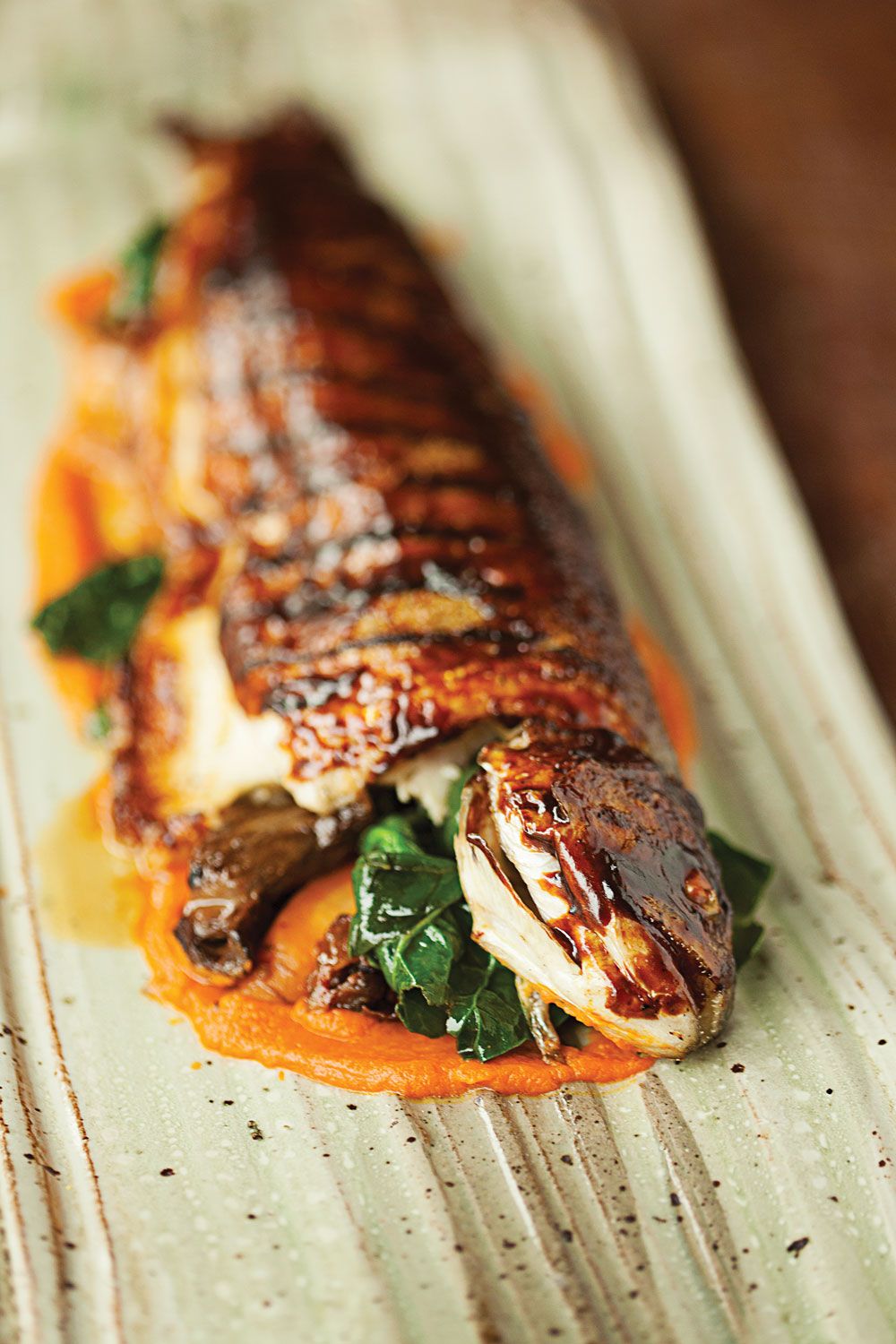Pan-Seared Trout with Maple-Dijon Glaze and Roasted Root Vegetables