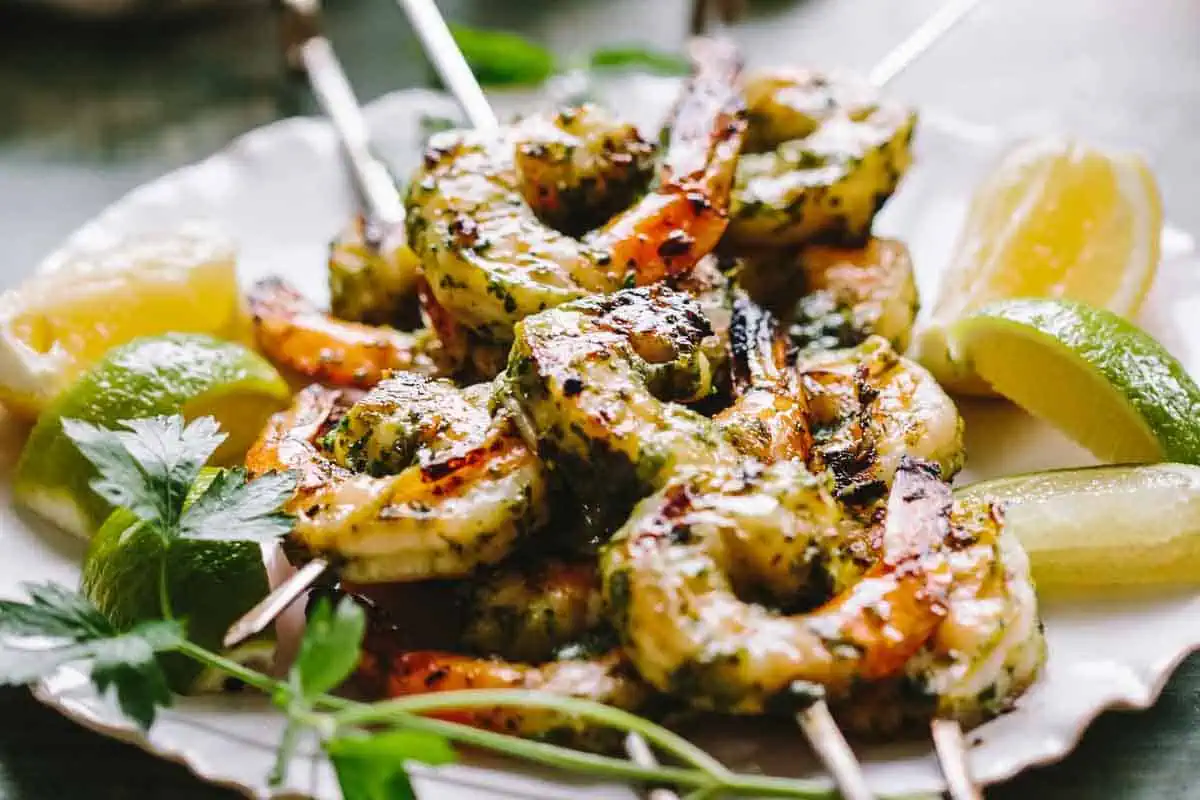 Citrus-Marinated Grilled Shrimp Skewers with Herb Salad