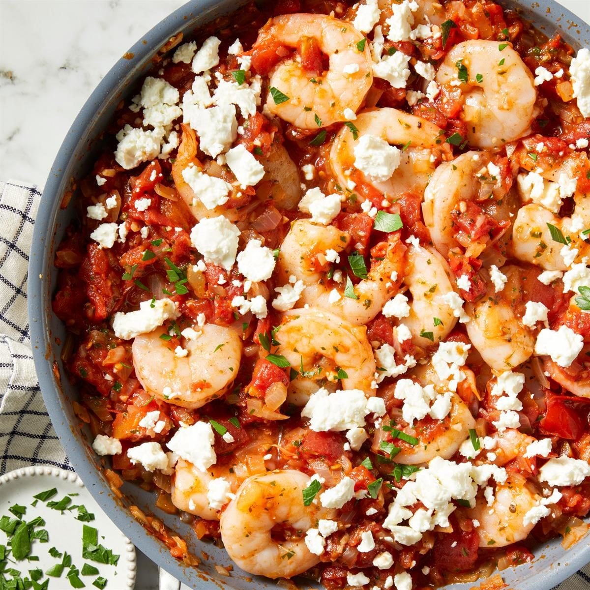 Skillet Sautéed Garlic Shrimp with Feta and Tomatoes