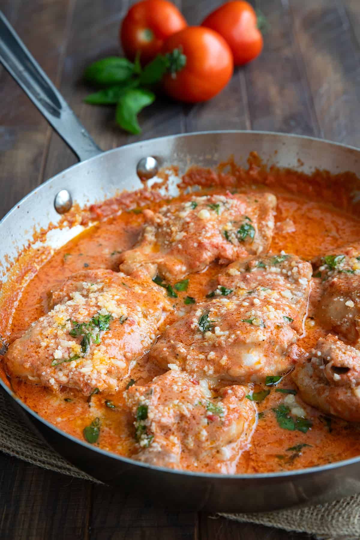 One-Pot Tomato Basil Chicken with Garlic Mashed Potatoes