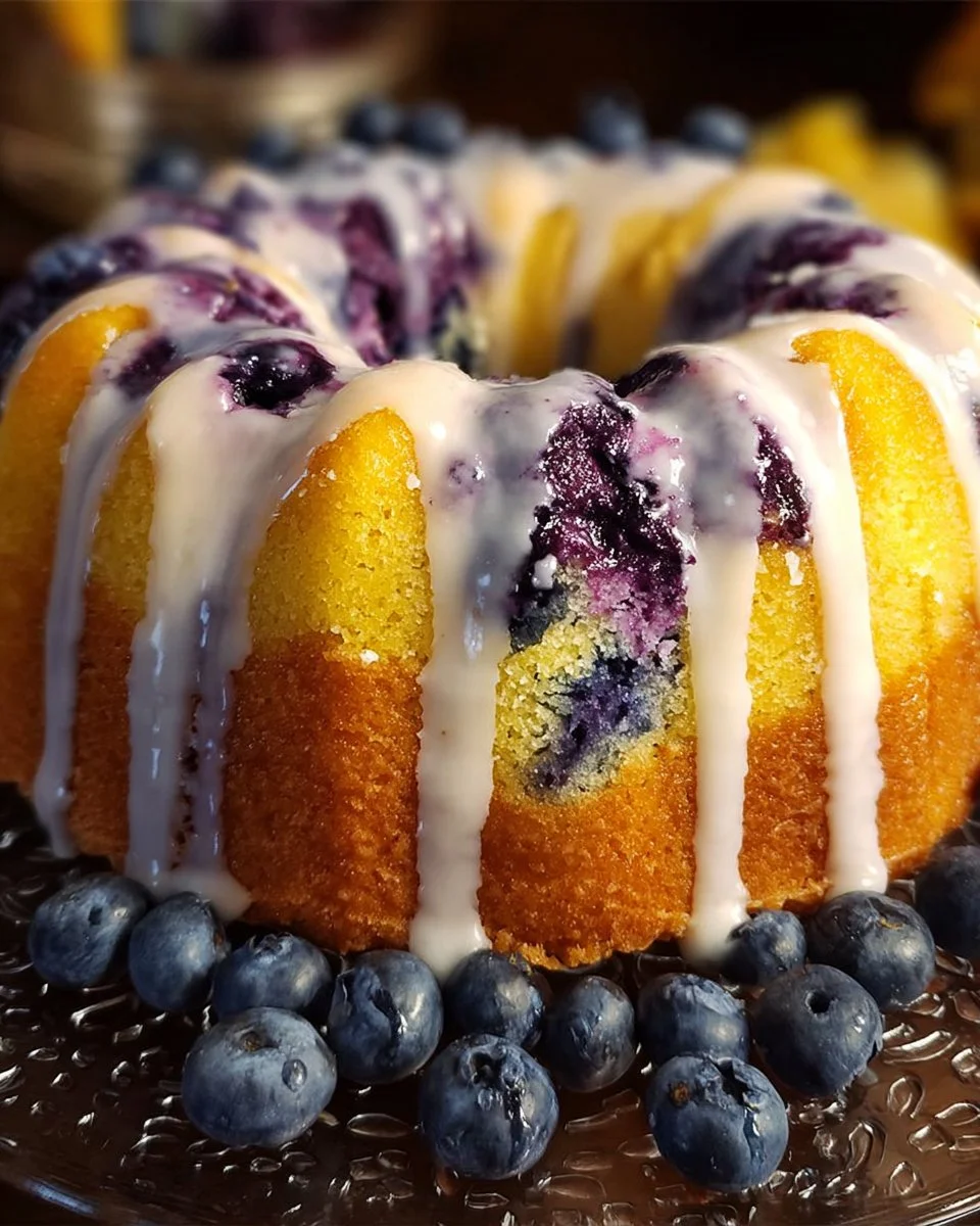 Lemon Glazed Blueberry Pound Cake