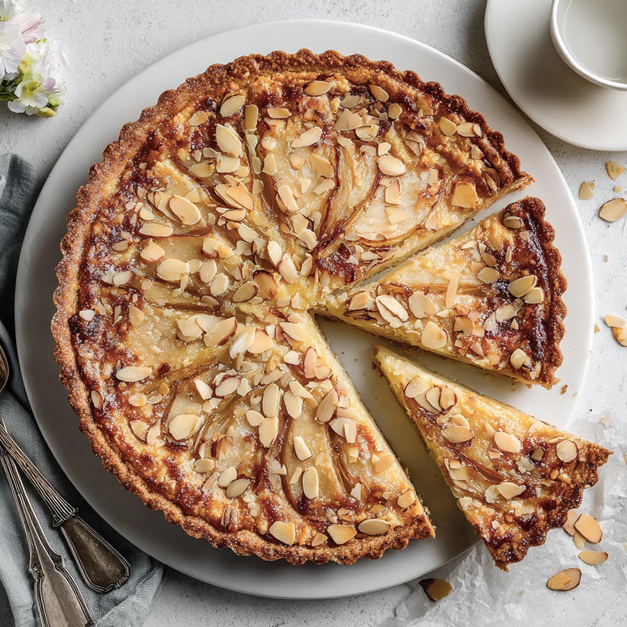 Baked French Pear and Almond Tart with Honey Glaze