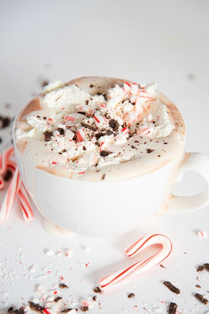Frozen-Inspired Peppermint Hot Chocolate with Whipped Cream