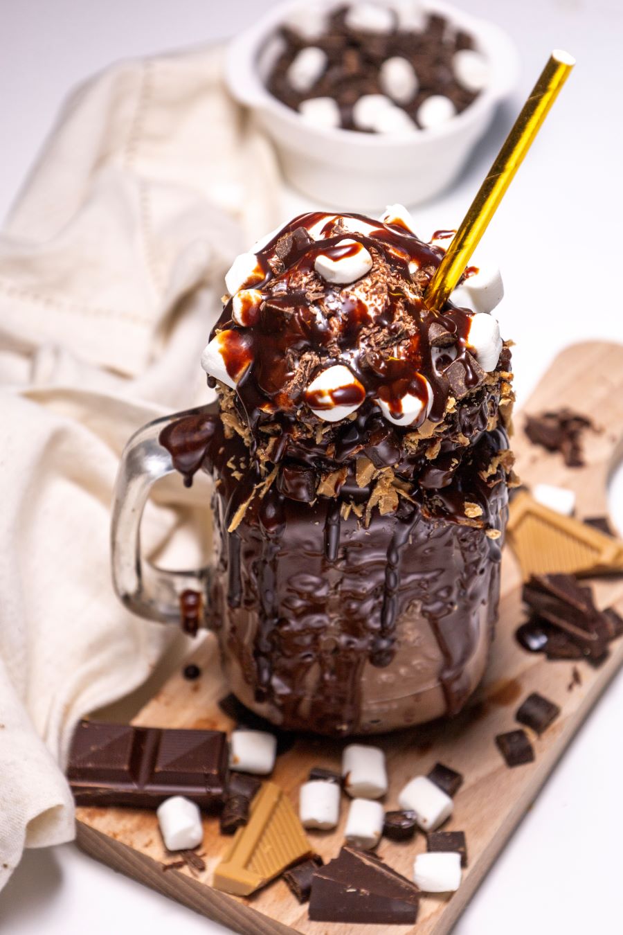 Whimsical Vanilla Bean Milkshake with Chocolate Drizzle