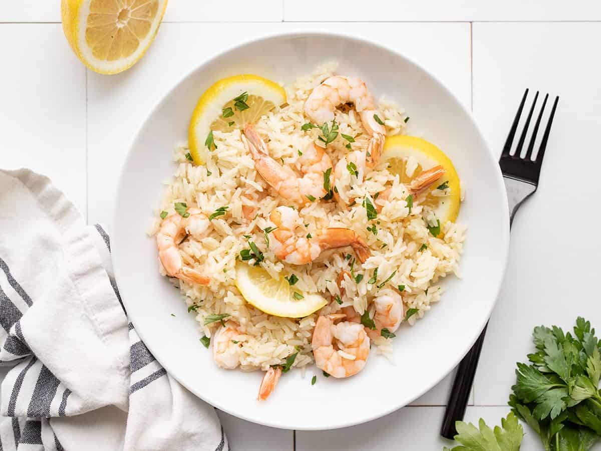 Five-Ingredient Garlic Butter Shrimp and Rice Skillet