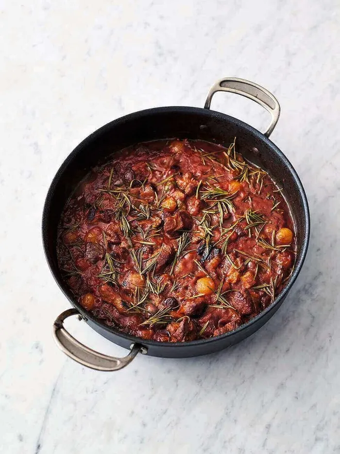 Slow-Braised Lamb with Mediterranean Olive and Tomato Ragout