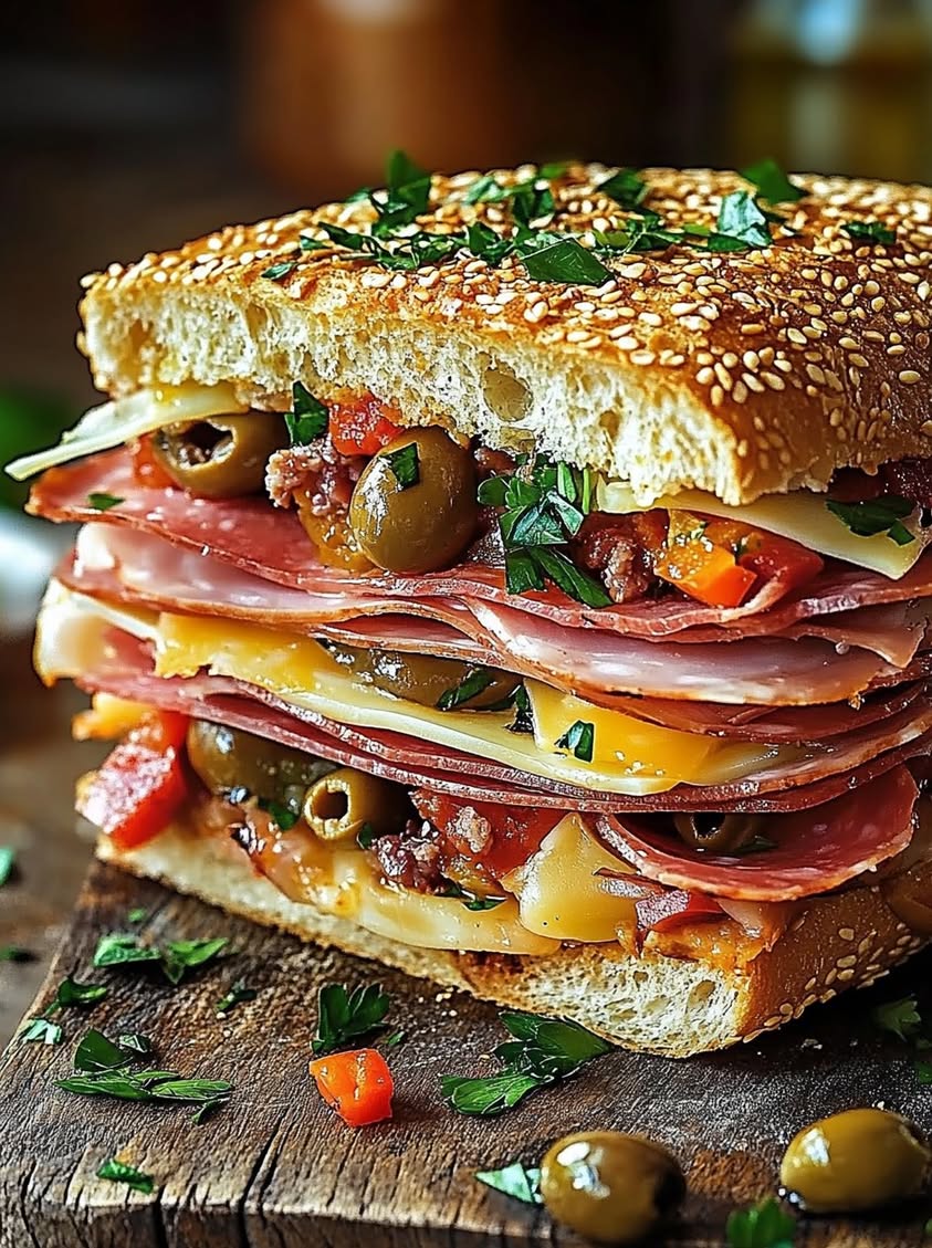 New Orleans-Style Muffuletta Sandwich with Olive Salad