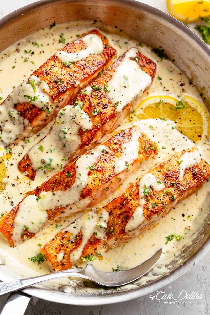 Pan-Seared Salmon with Garlic-Herb Butter and Spring Greens