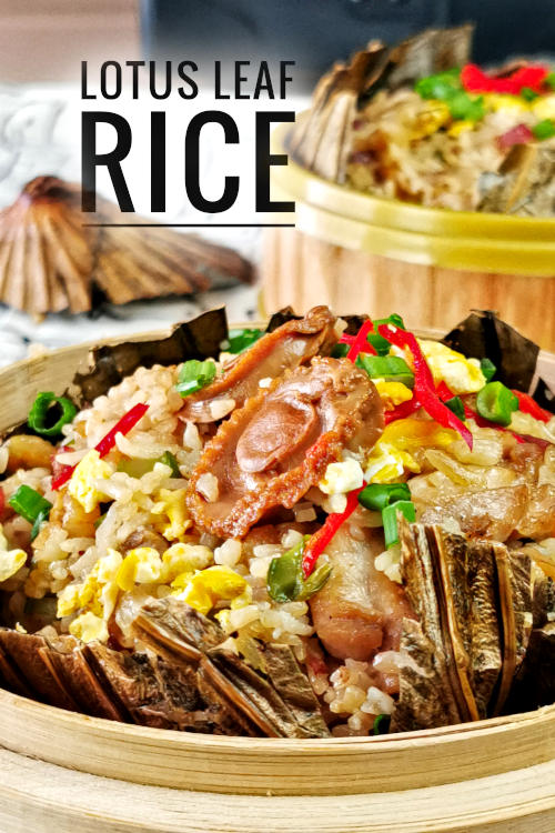 Steamed Chinese Lotus Leaf Rice with Sausage and Mushrooms