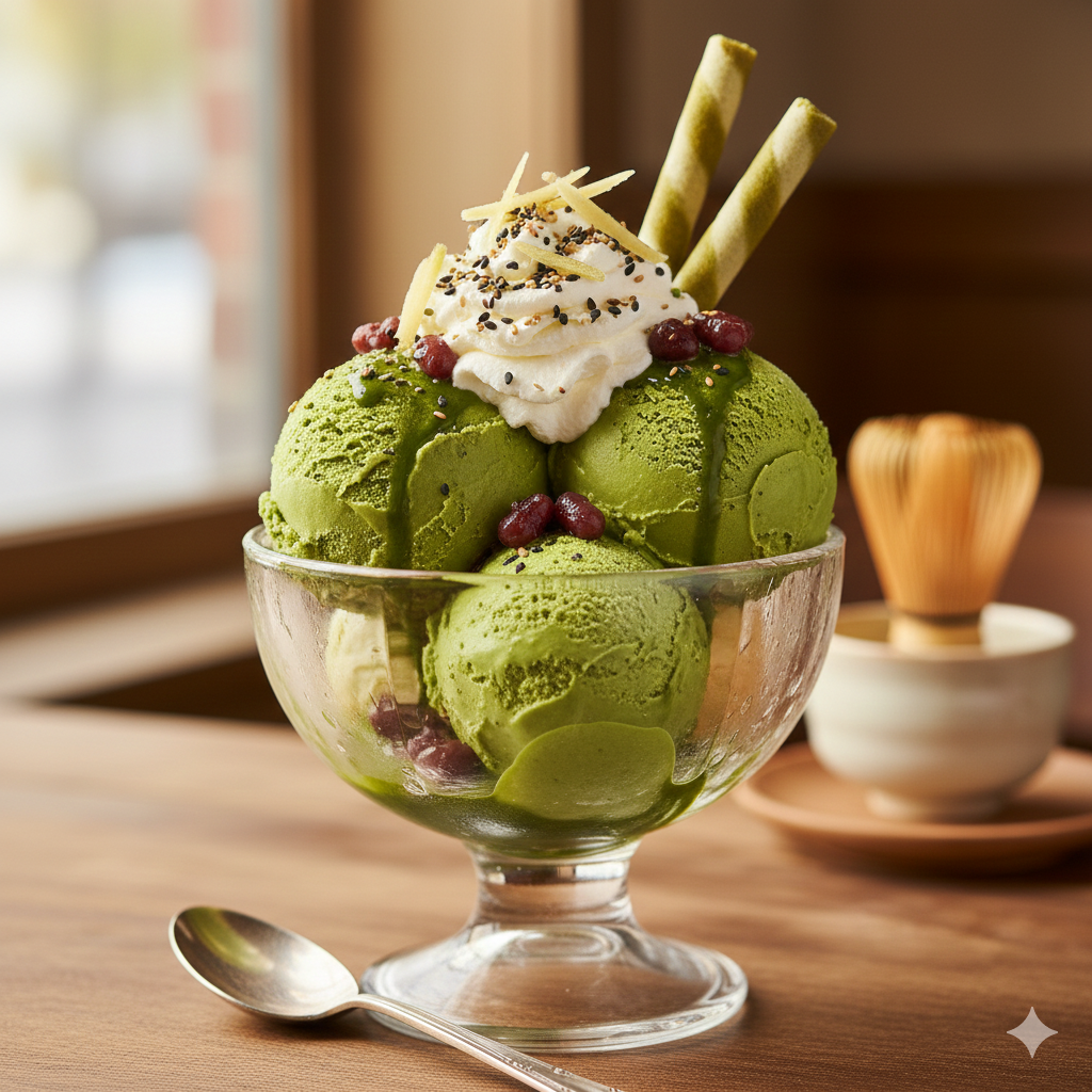 Vanilla Bean and Matcha Swirled Ice Cream